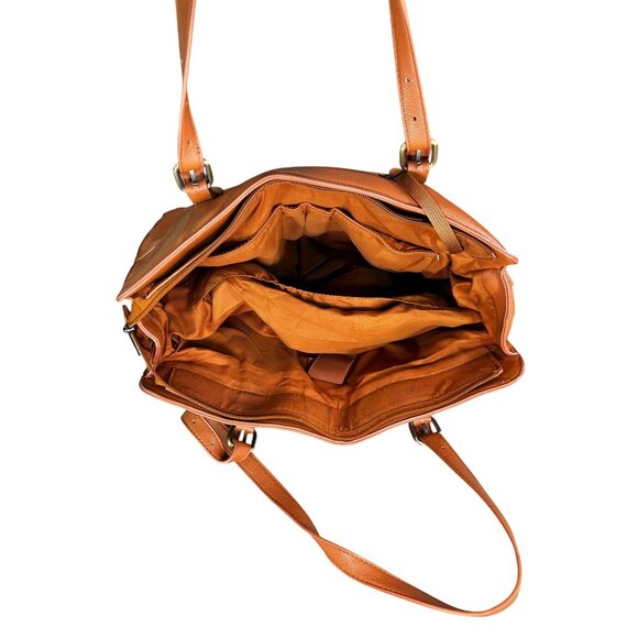 Large ECOSUSI Brown Faux Leather Tote Bag With Zip Pocket & Gold Accents - Picture 11 of 11